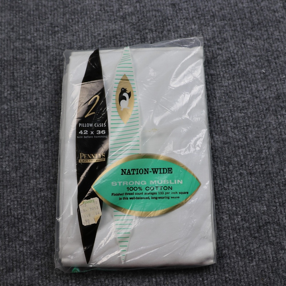 Vintage‎ Penney's Nation-Wide Muslin Pillow Cases 42x36 100% Cotton NIP Set Of 2